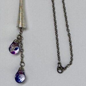 Necklace handmade silver cone pink blue turquoise crystal glass beads OOAK